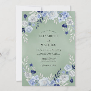 Convites Casamento Pintado em Celadon e Periwinkle
