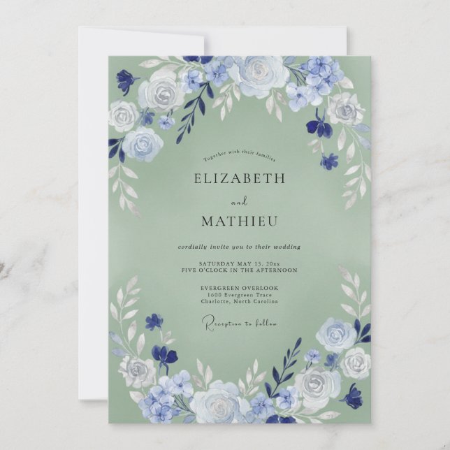 Convites Casamento Pintado em Celadon e Periwinkle (Frente)