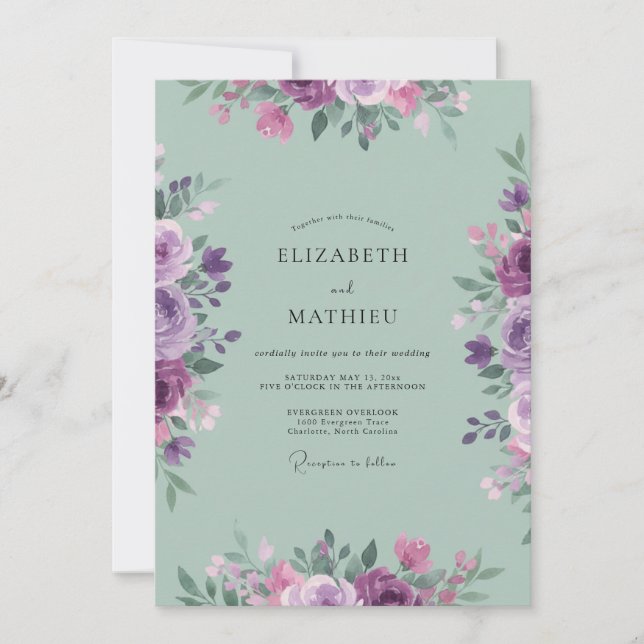 Convites Casamento Pintado em Celadon Lilás (Frente)