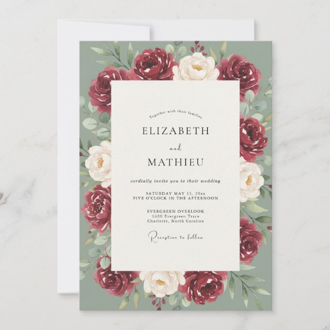 Convites Casamento Pintado em Celadon Marrom (Frente)