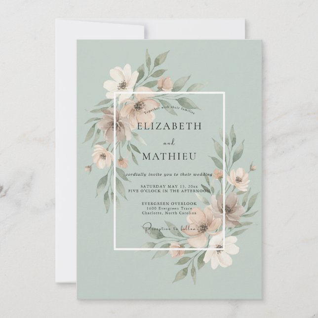 Convites Casamento Pintado em Celadon Suave (Frente)