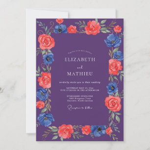 Convites Casamento Pintado em Cobalto Vermelho Roxo
