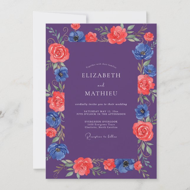 Convites Casamento Pintado em Cobalto Vermelho Roxo (Frente)
