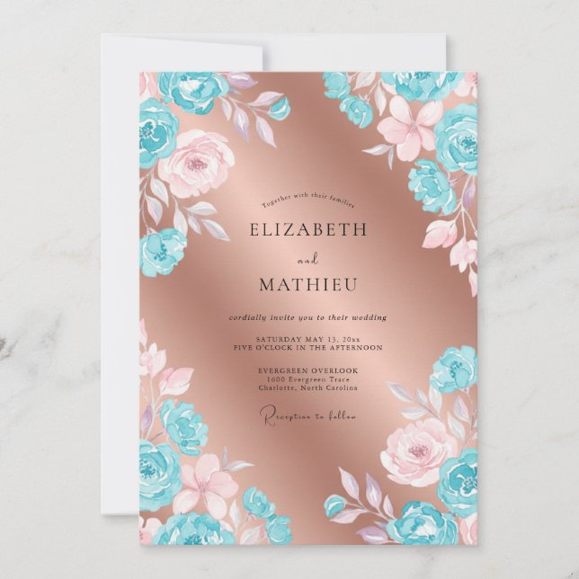 Convites Casamento Pintado em Cobre Aqua (Frente)