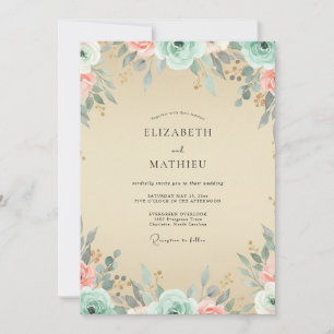 Convites Casamento Pintado em Coral Champanhe