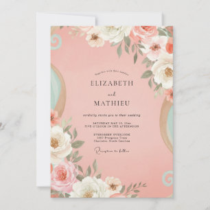 Convites Casamento Pintado em Coral e Pêssego