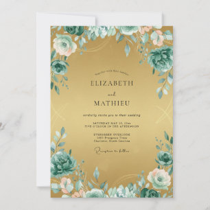 Convites Casamento Pintado em Dourado Aqua