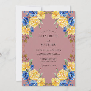 Convites Casamento Pintado em Dourado Cobalto Rosa-Malva