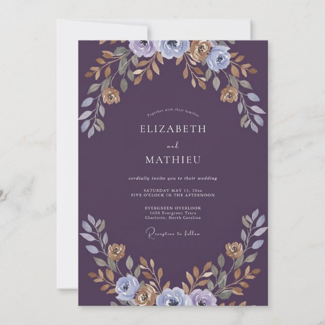 Convites Casamento Pintado em Dourado e Ameixa (Frente)