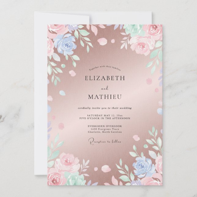 Convites Casamento Pintado em Dourado Rosa (Frente)
