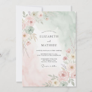 Convites Casamento Pintado em Hortelã e Pêssego