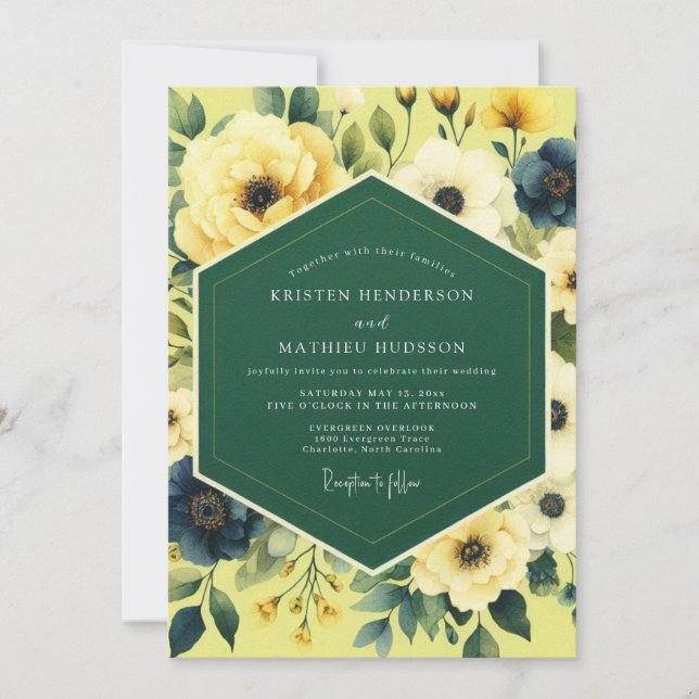 Convites Casamento Pintado em Índigo Canário (Frente)