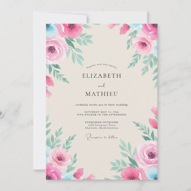 Convites Casamento Pintado em Magenta Aqua (Frente)