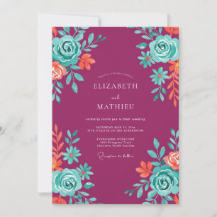 Convites Casamento Pintado em Magenta Celestial Aqua