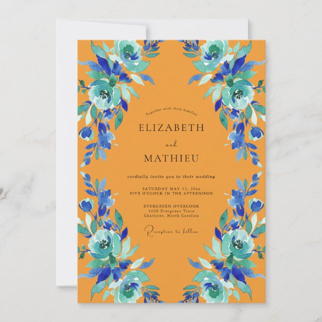 Convites Casamento Pintado em Marigold Teal (Frente)