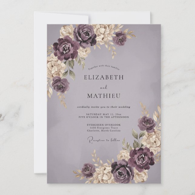 Convites Casamento Pintado em Mauve Empoeirado (Frente)