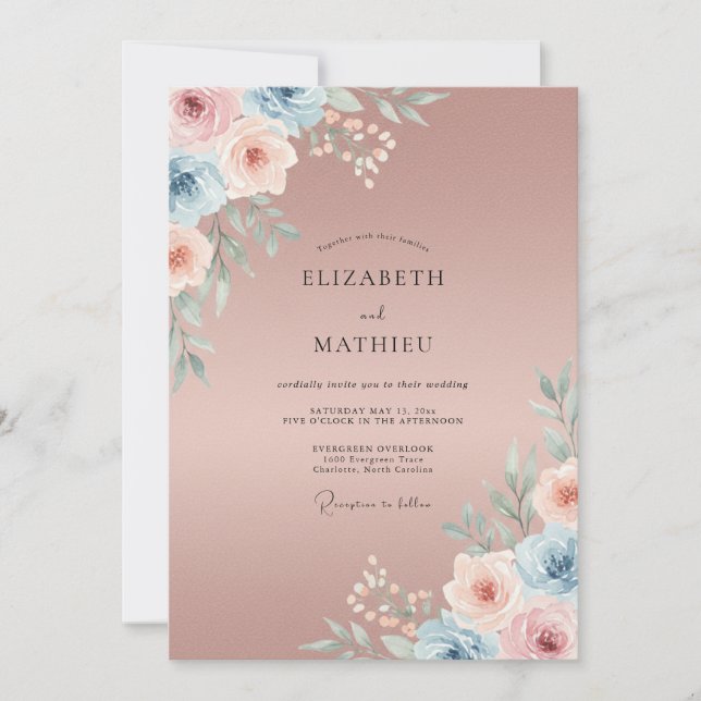 Convites Casamento Pintado em Mauve Suave (Frente)