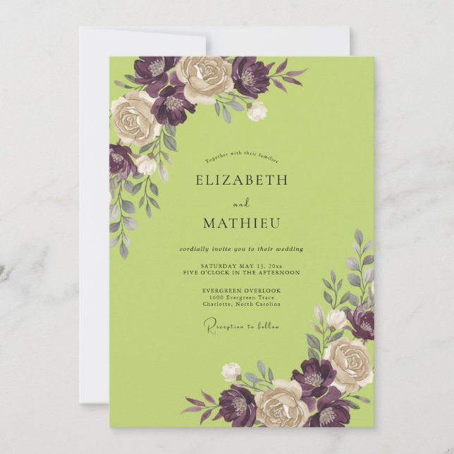 Convites Casamento Pintado em Plum Chartreuse (Frente)