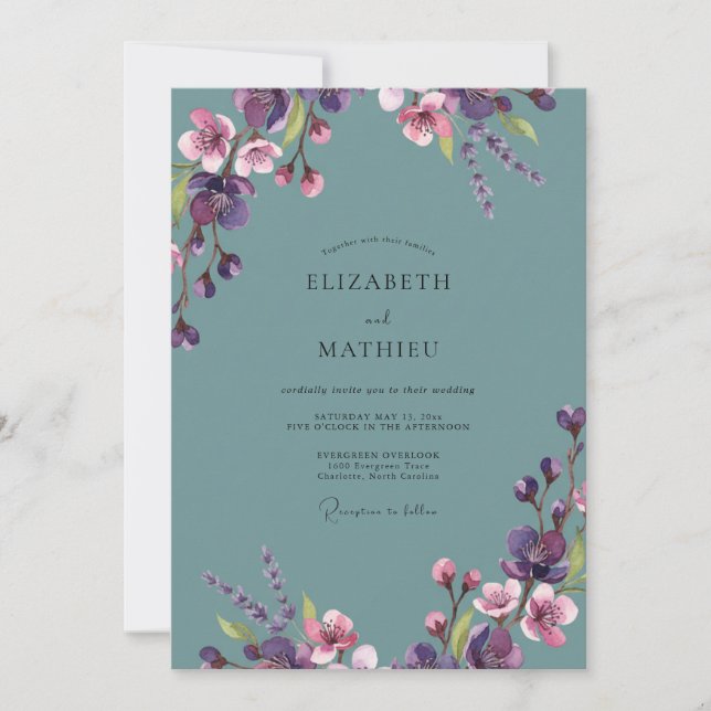 Convites Casamento Pintado em Plum Slate (Frente)