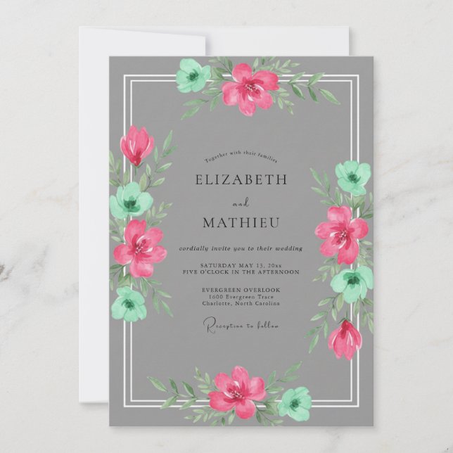 Convites Casamento Pintado em Rosa e Hortelã (Frente)