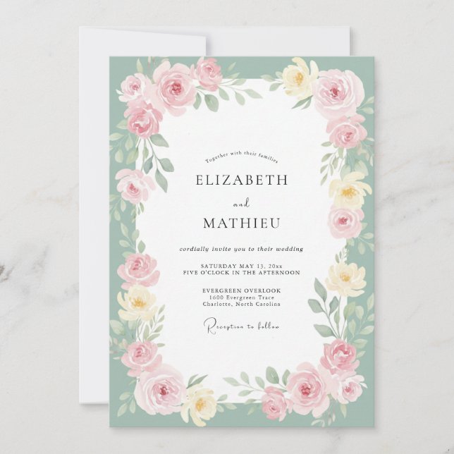 Convites Casamento Pintado em Rosa Sage (Frente)