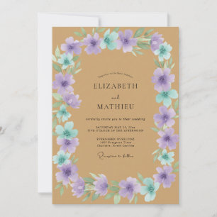Convites Casamento Pintado em Roxo Aqua