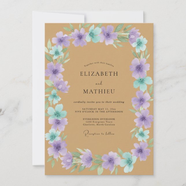 Convites Casamento Pintado em Roxo Aqua (Frente)