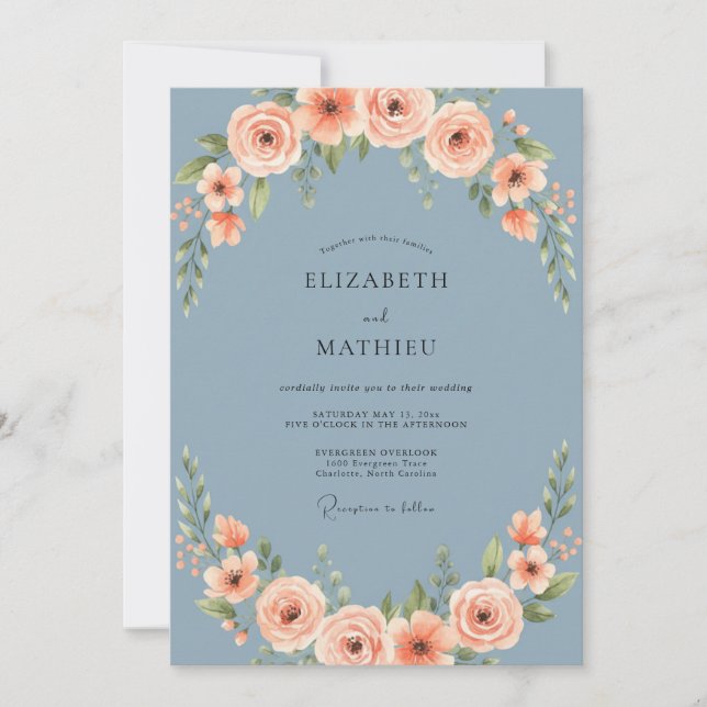 Convites Casamento Pintado em Slate Apricot (Frente)