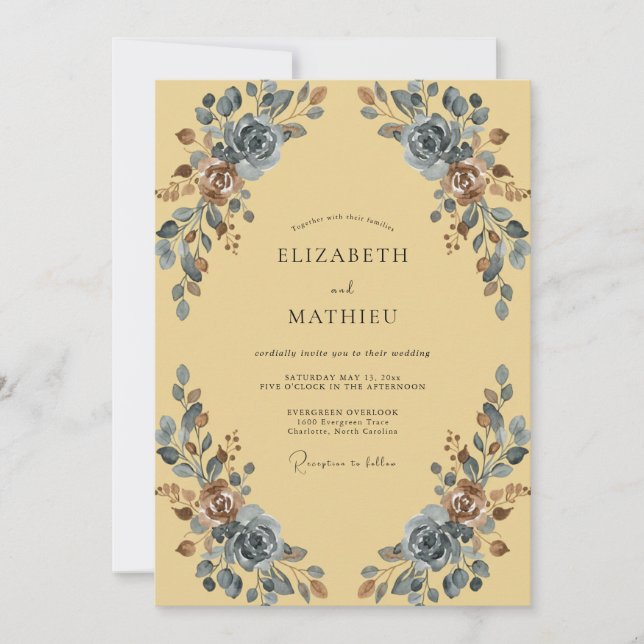 Convites Casamento Pintado em Slate Mostarda Boho (Frente)