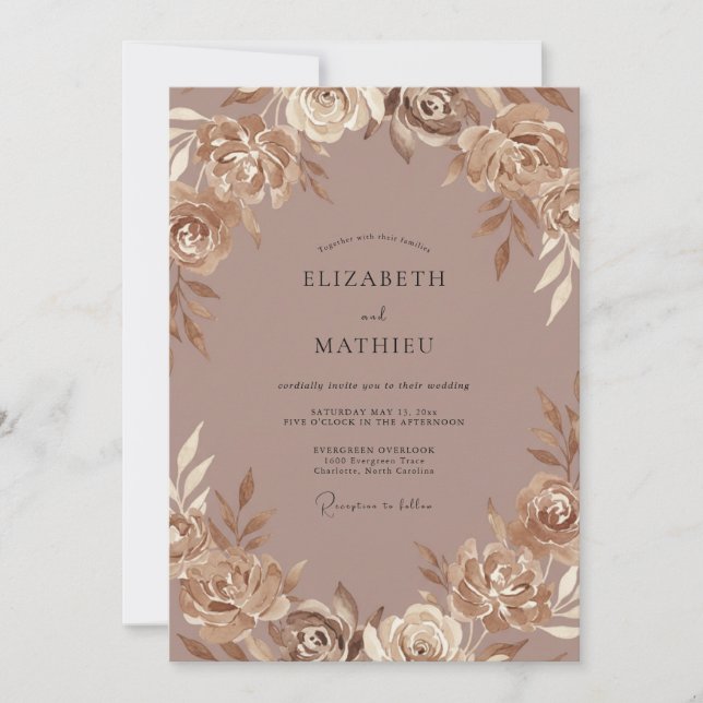 Convites Casamento Pintado em Taupe Champagne (Frente)