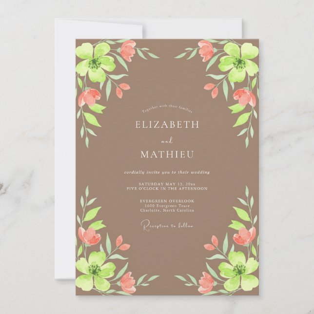 Convites Casamento Pintado em Taupe Chartreuse (Frente)