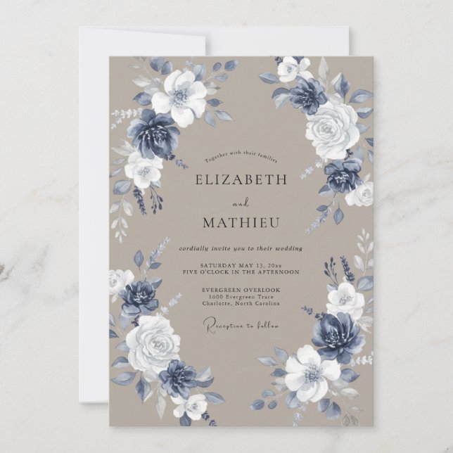 Convites Casamento Pintado em Taupe Slate (Frente)