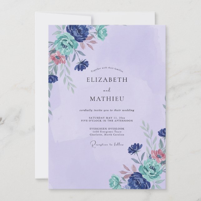 Convites Casamento Pintado em Teal e Ametista (Frente)