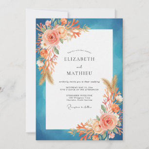 Convites Casamento Pintado em Teal e Damasco