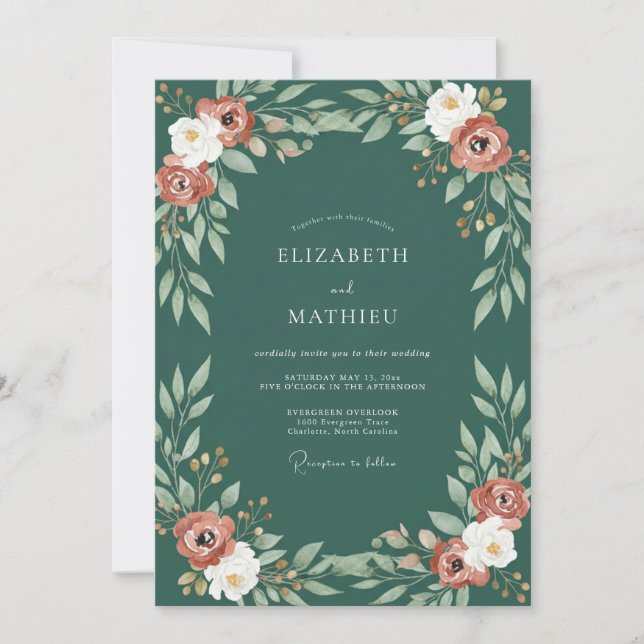 Convites Casamento Pintado em Teal e Ferrugem (Frente)