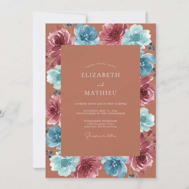 Convites Casamento Pintado em Terracota Mauve (Frente)