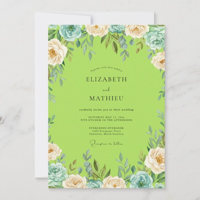 Convites Casamento Pintado em Verde Carta e Azul Turquesa (Frente)