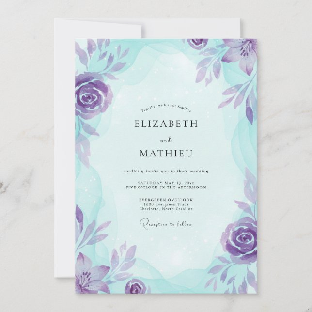 Convites Casamento Pintado em Violeta Aquática (Frente)