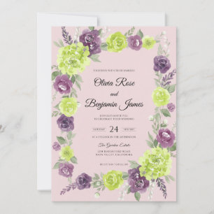 Convites Casamento Pintado em Violeta e Chartreuse