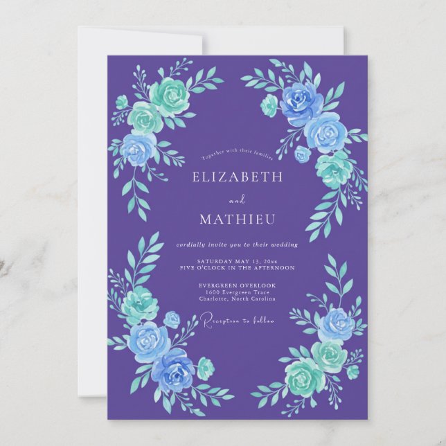 Convites Casamento Pintado em Violeta e Verde-Menta (Frente)