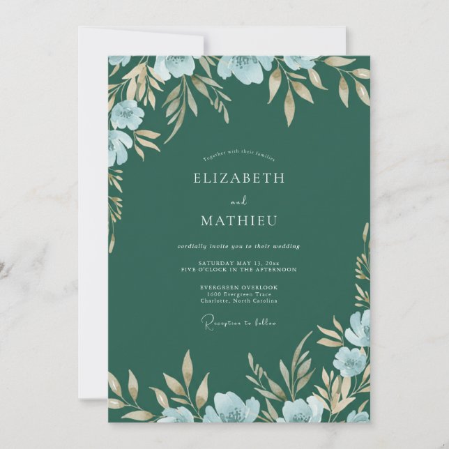 Convites Casamento Pintado Floresta Azul (Frente)