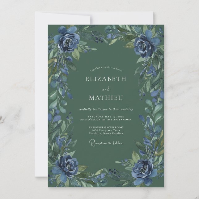 Convites Casamento Pintado Hunter Índigo (Frente)
