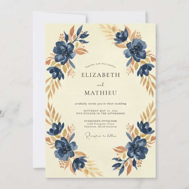Convites Casamento Pintado Índigo Ocre (Frente)
