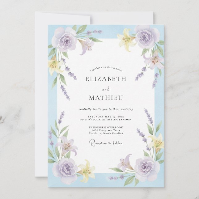 Convites Casamento Pintado Lavanda e Periwinkle (Frente)