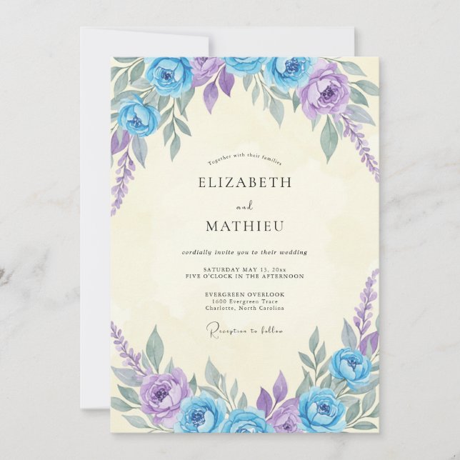 Convites Casamento Pintado Lilás Azure (Frente)