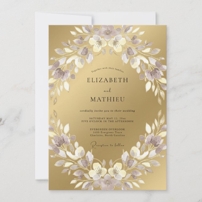 Convites Casamento Pintado Lilás Champanhe (Frente)