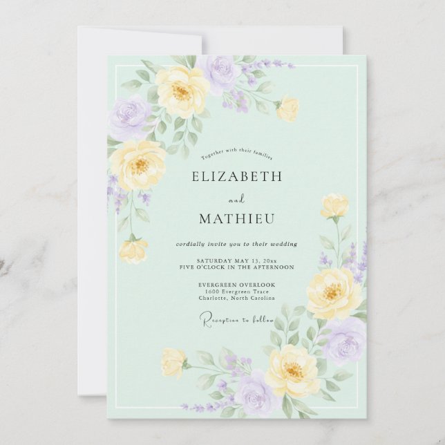 Convites Casamento Pintado Lilás Manteiga Menta (Frente)