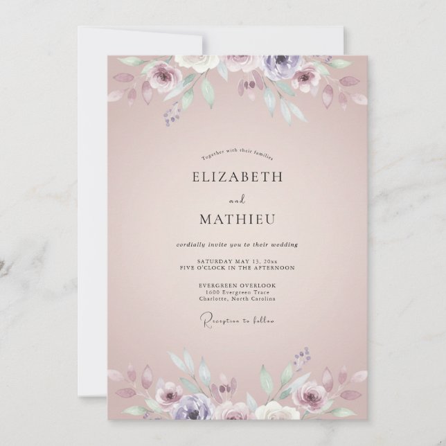 Convites Casamento Pintado Lilás Rosado (Frente)