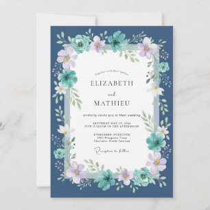 Convites Casamento Pintado Lilás Teal Meia-Noite