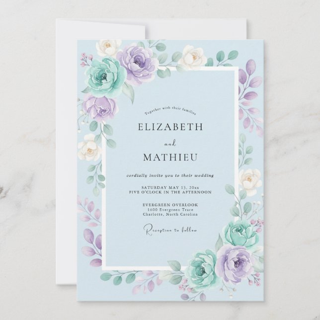 Convites Casamento Pintado Lilás Violeta Dourado (Frente)